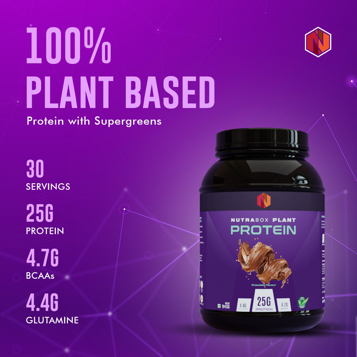 Nutrabox 100% Plant based protein 1kg (25 grams Protein per serving)
