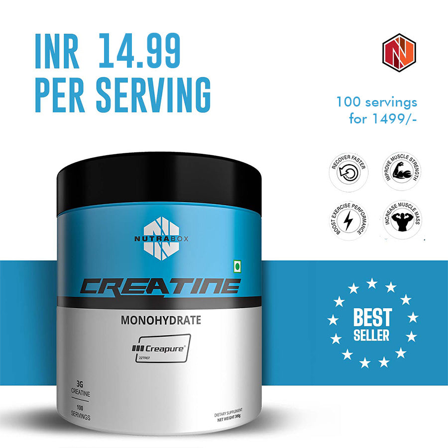 Nutrabox Creatine Monohydrate made with Creapure® (300g, 100 Servings) | 100% Pure Creatine