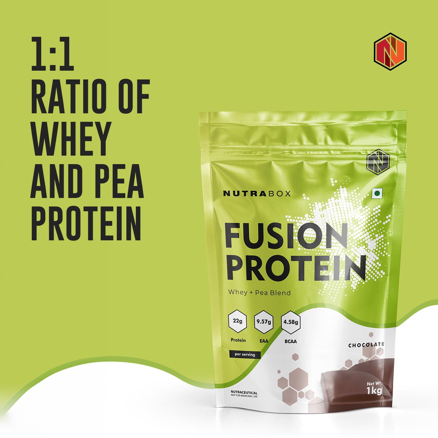 1:1 ratio of Whey and Pea Protein