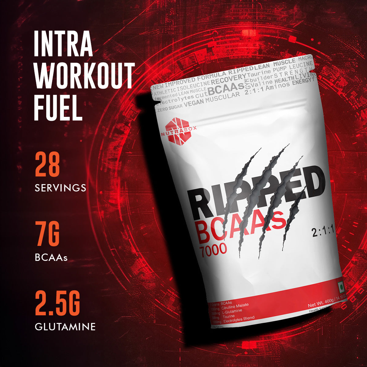 Nutrabox Ripped BCAA - Added Glutamine, Citrulline malate, Taurine & Electrolytes