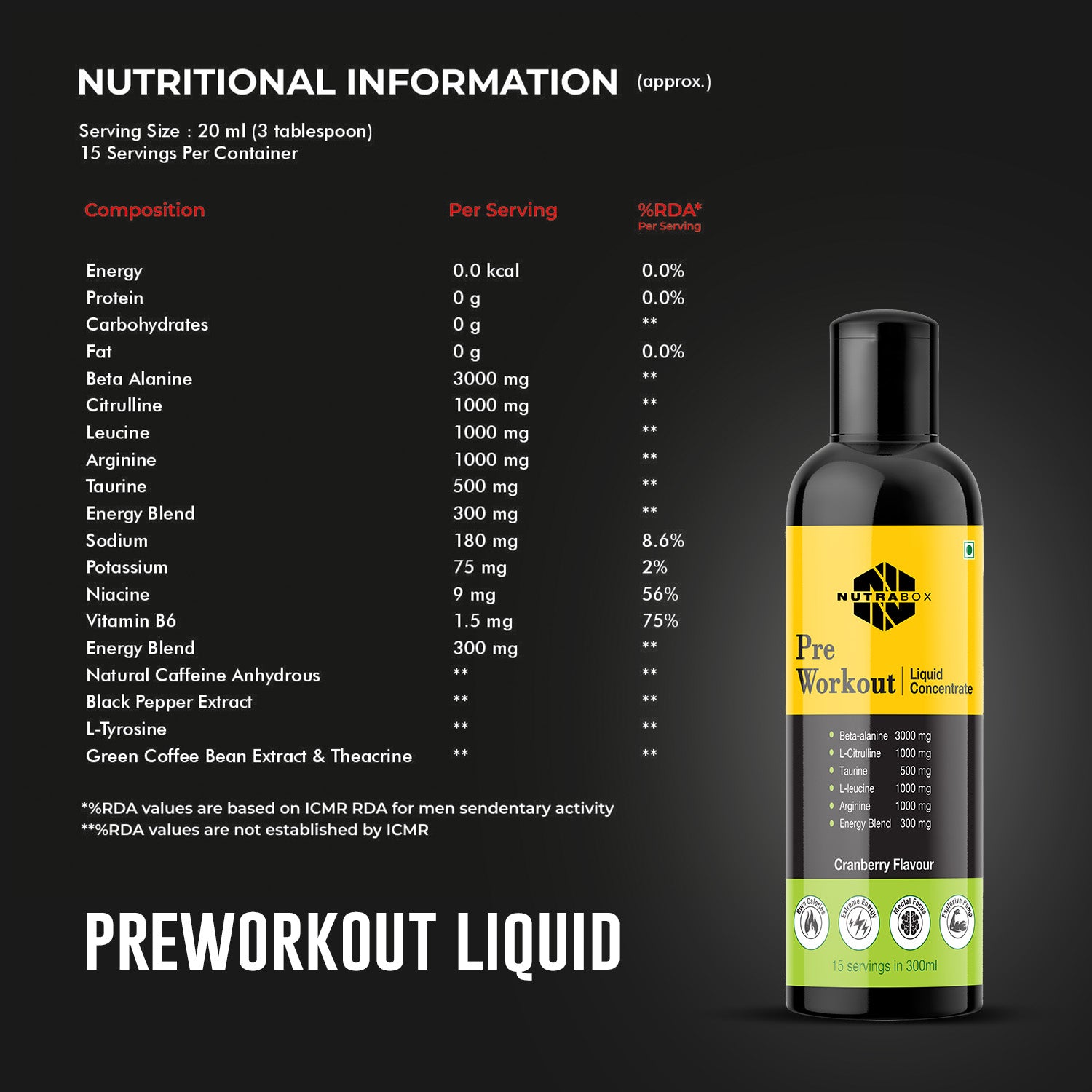 Nutritional Info of Preworkout Liquid