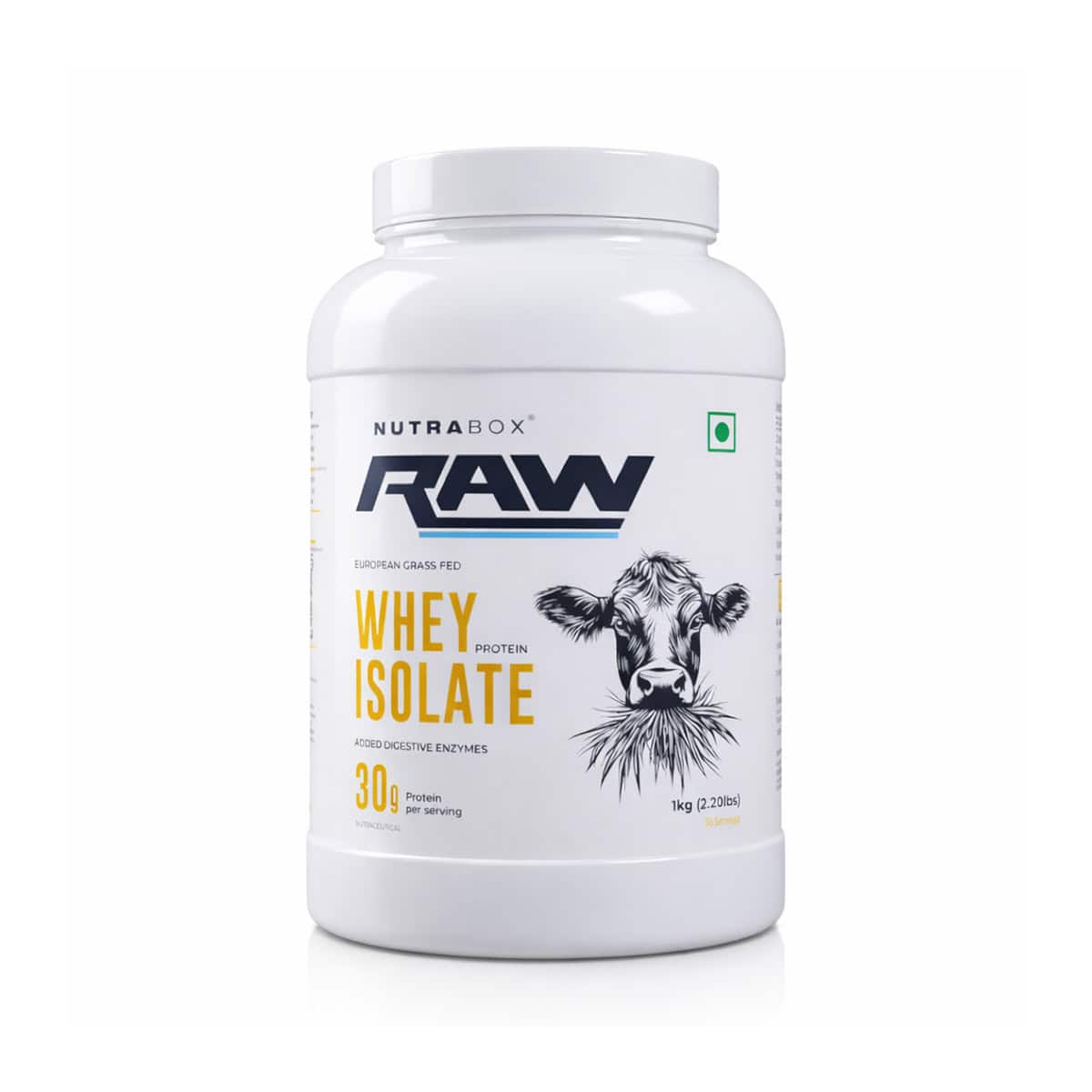A 30kg bag of raw whey isolate protein powder displayed next to a human body silhouette for scale