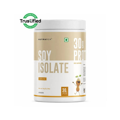 Nutrabox Soy Isolate protein powder Cafe Latte flavour 30g protein per serving vegan soy protein container