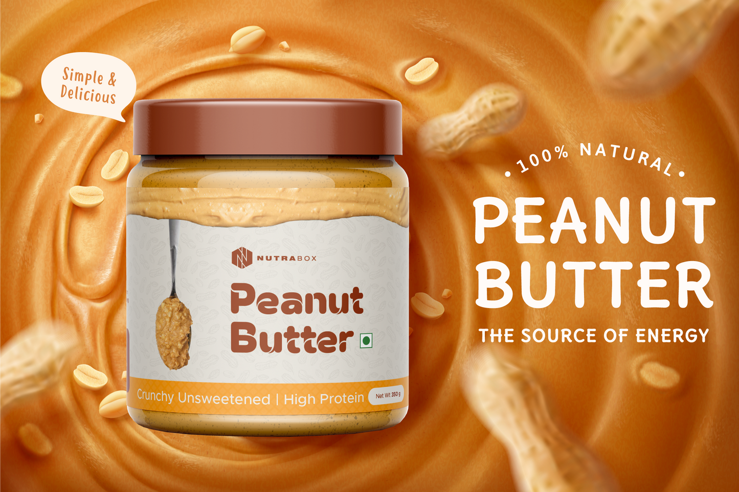 Peanut Butter - Crunchy Unsweetened - Buy 1 Get 1 Free - Nutrabox India