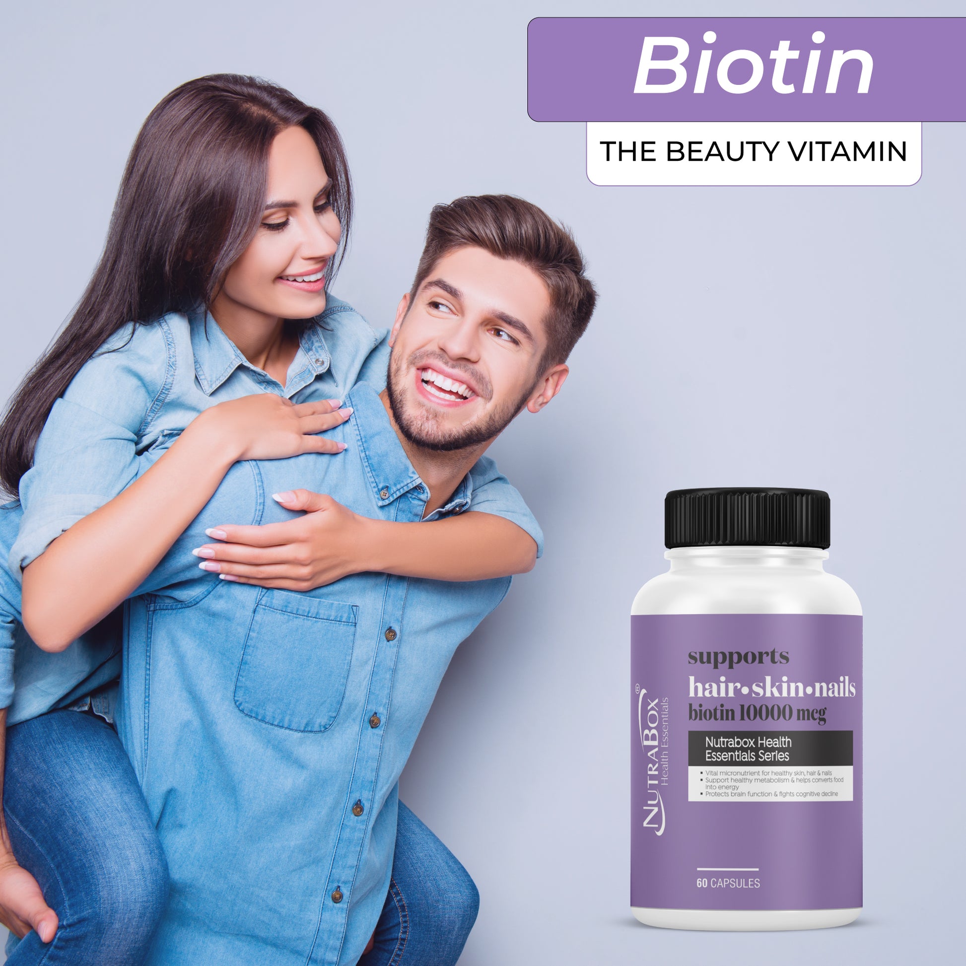 Biotin 10000 mcg Capsules for Hair, Skin & Nails - Nutrabox India